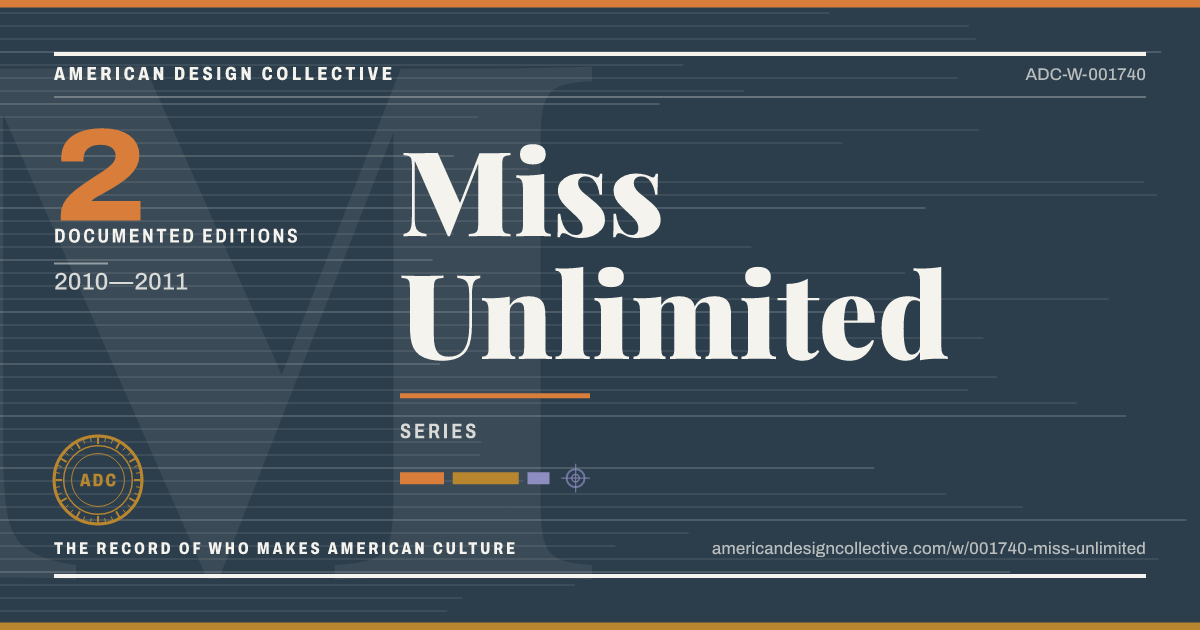 Registry card for Miss Unlimited: the ADC seal, Miss Unlimited, and how much is on record.