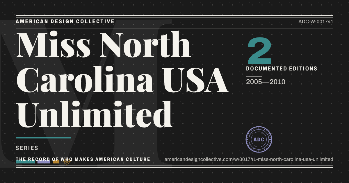 Registry card for Miss North Carolina USA Unlimited: the ADC seal, Miss North Carolina USA Unlimited, and how much is on record.