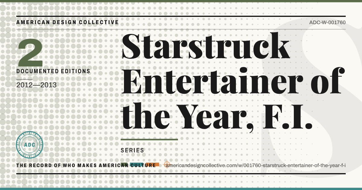Registry card for Starstruck Entertainer of the Year, F.I.: the ADC seal, Starstruck Entertainer of the Year, F.I., and how much is on record.