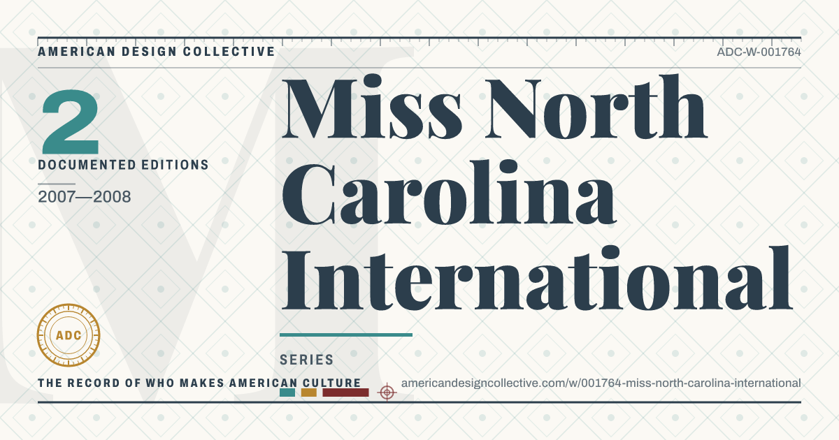 Registry card for Miss North Carolina International: the ADC seal, Miss North Carolina International, and how much is on record.