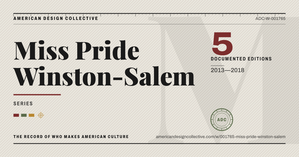 Registry card for Miss Pride Winston-Salem: the ADC seal, Miss Pride Winston-Salem, and how much is on record.