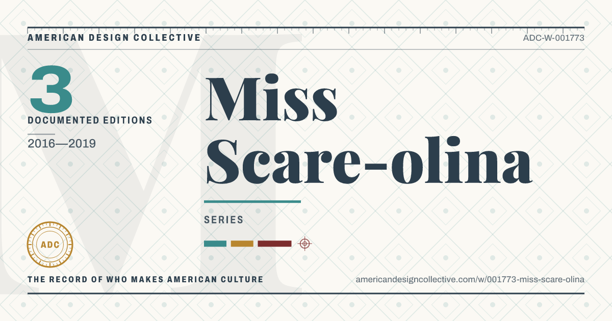 Registry card for Miss Scare-olina: the ADC seal, Miss Scare-olina, and how much is on record.