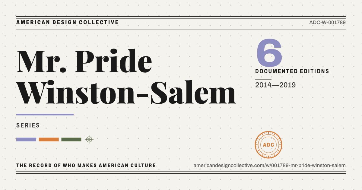 Registry card for Mr. Pride Winston-Salem: the ADC seal, Mr. Pride Winston-Salem, and how much is on record.