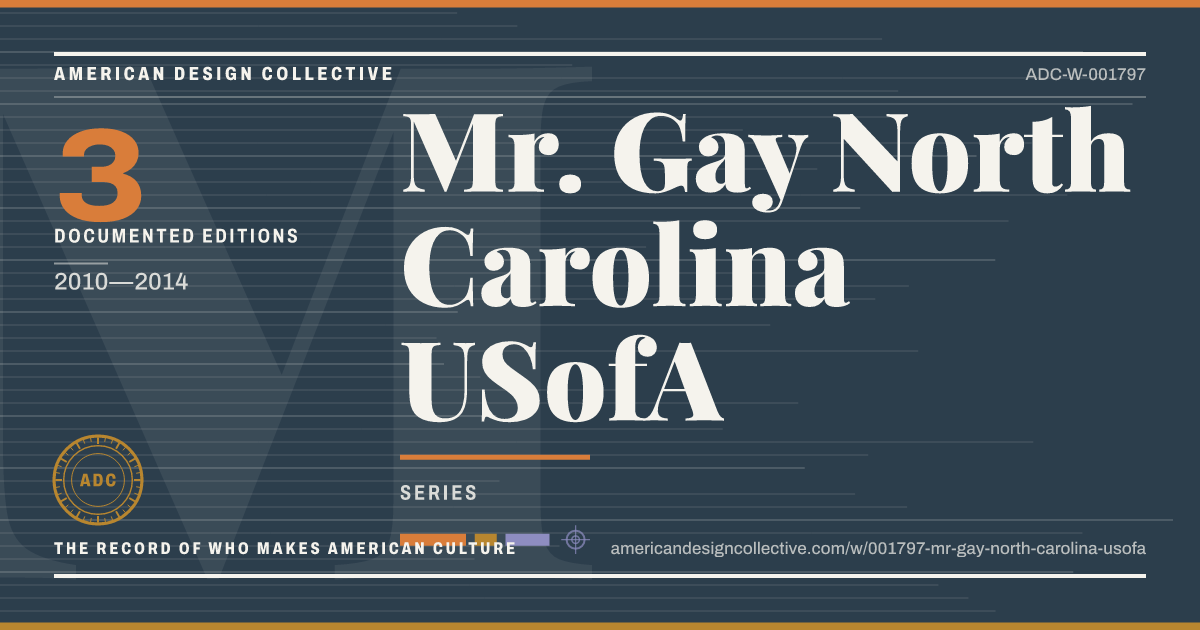 Registry card for Mr. Gay North Carolina USofA: the ADC seal, Mr. Gay North Carolina USofA, and how much is on record.