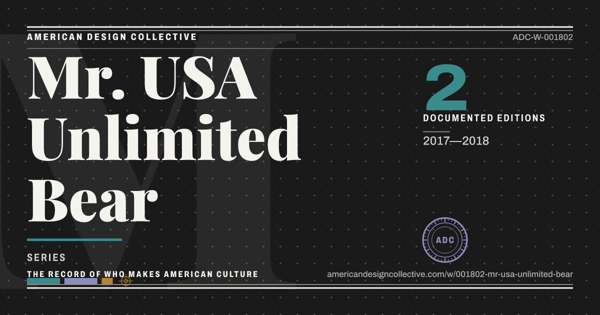Registry card for Mr. USA Unlimited Bear: the ADC seal, Mr. USA Unlimited Bear, and how much is on record.