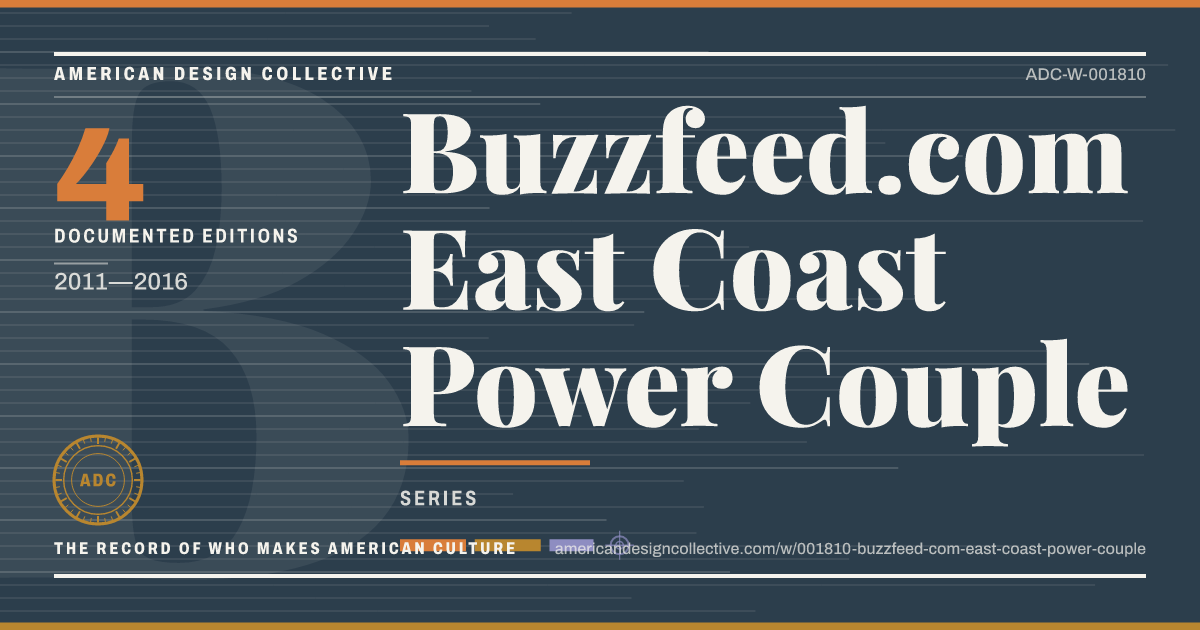 Registry card for Buzzfeed.com East Coast Power Couple: the ADC seal, Buzzfeed.com East Coast Power Couple, and how much is on record.