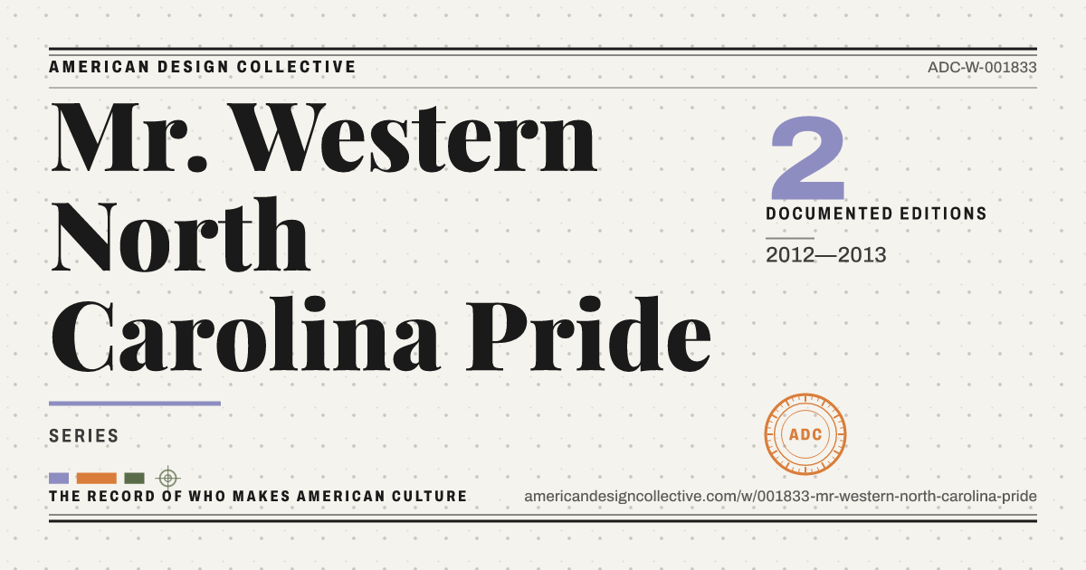 Registry card for Mr. Western North Carolina Pride: the ADC seal, Mr. Western North Carolina Pride, and how much is on record.