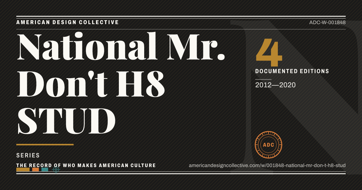 Registry card for National Mr. Don't H8 STUD: the ADC seal, National Mr. Don't H8 STUD, and how much is on record.