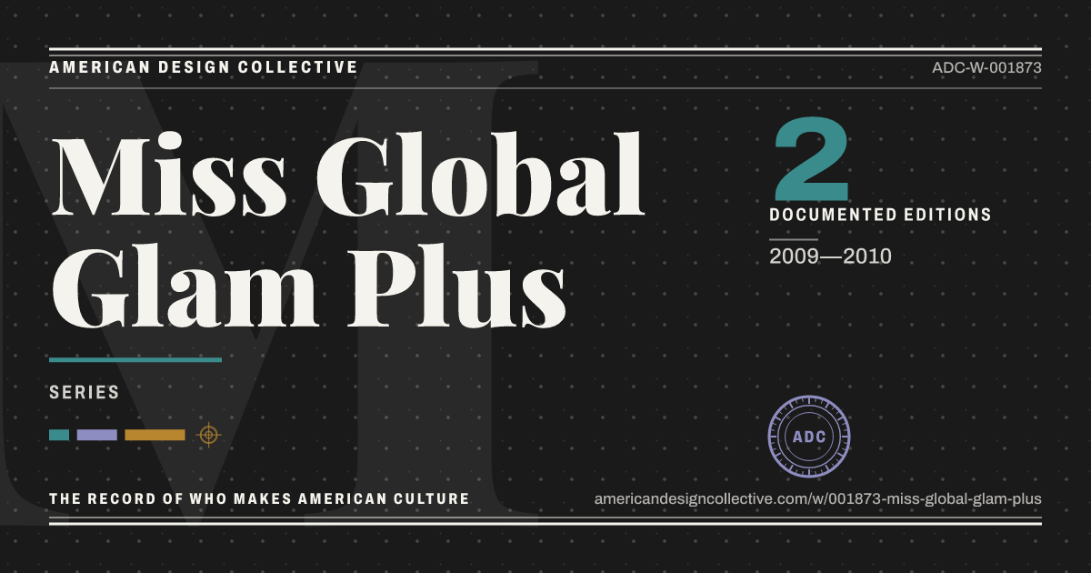 Registry card for Miss Global Glam Plus: the ADC seal, Miss Global Glam Plus, and how much is on record.