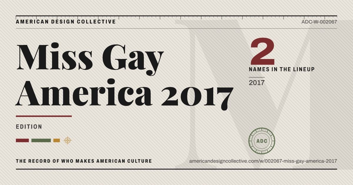 Registry card for Miss Gay America 2017: the ADC seal, Miss Gay America 2017, and how much is on record.