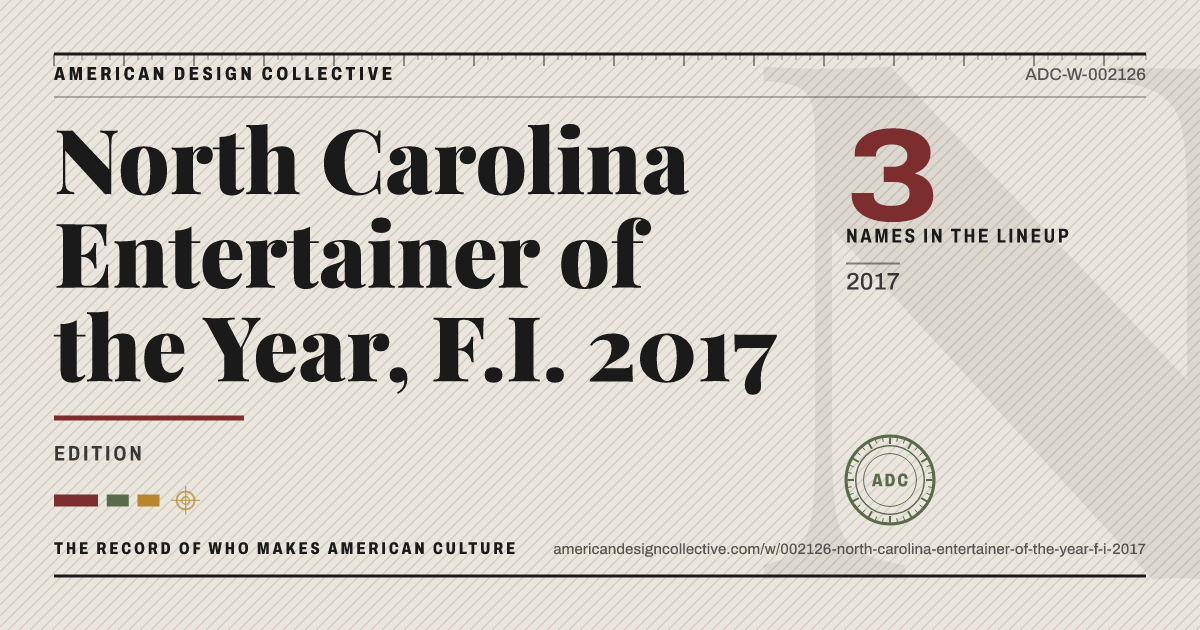 Registry card for North Carolina Entertainer of the Year, F.I. 2017: the ADC seal, North Carolina Entertainer of the Year, F.I. 2017, and how much is on record.