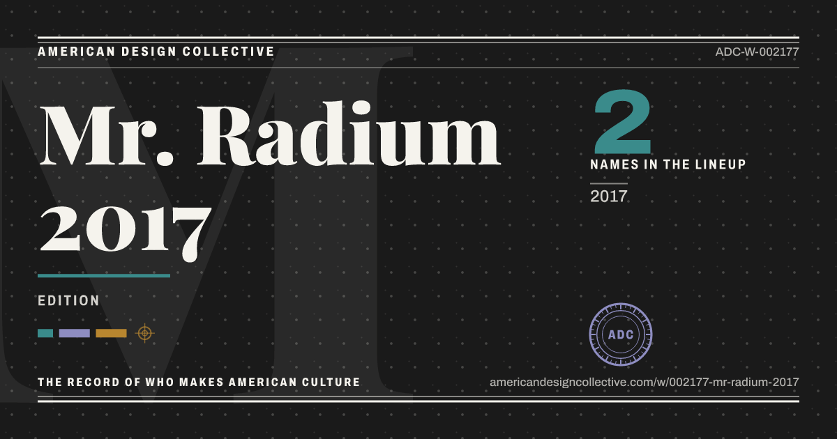 Registry card for Mr. Radium 2017: the ADC seal, Mr. Radium 2017, and how much is on record.