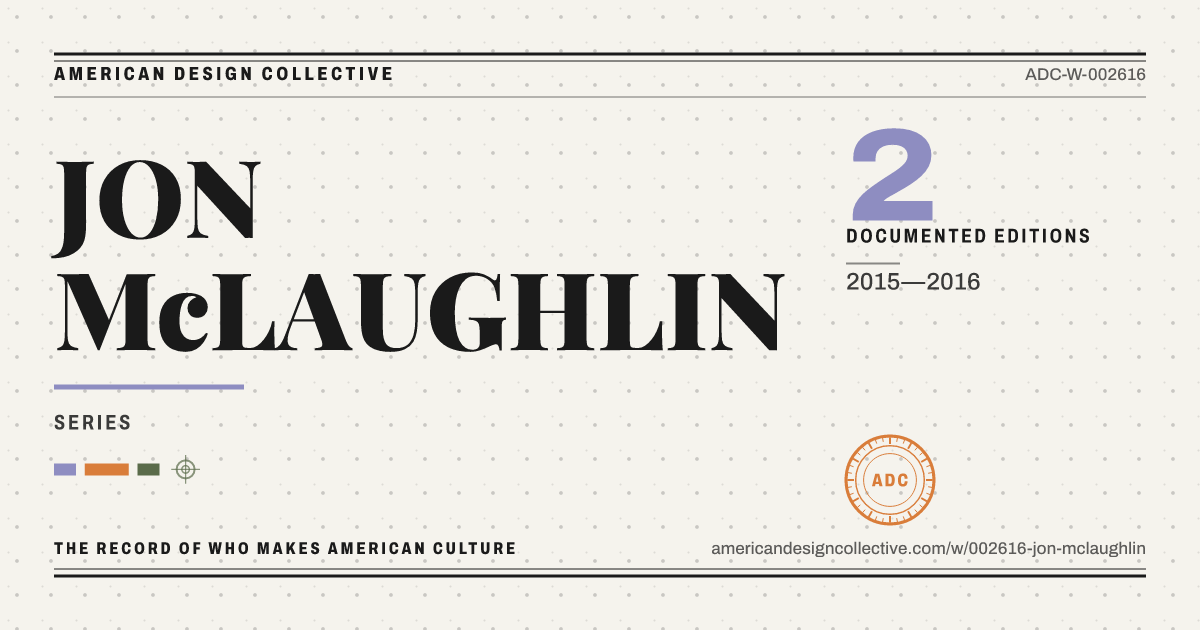 Registry card for JON McLAUGHLIN: the ADC seal, JON McLAUGHLIN, and how much is on record.