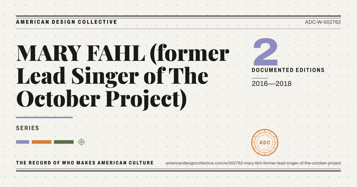 Registry card for MARY FAHL (former Lead Singer of The October Project): the ADC seal, MARY FAHL (former Lead Singer of The October Project), and how much is on record.