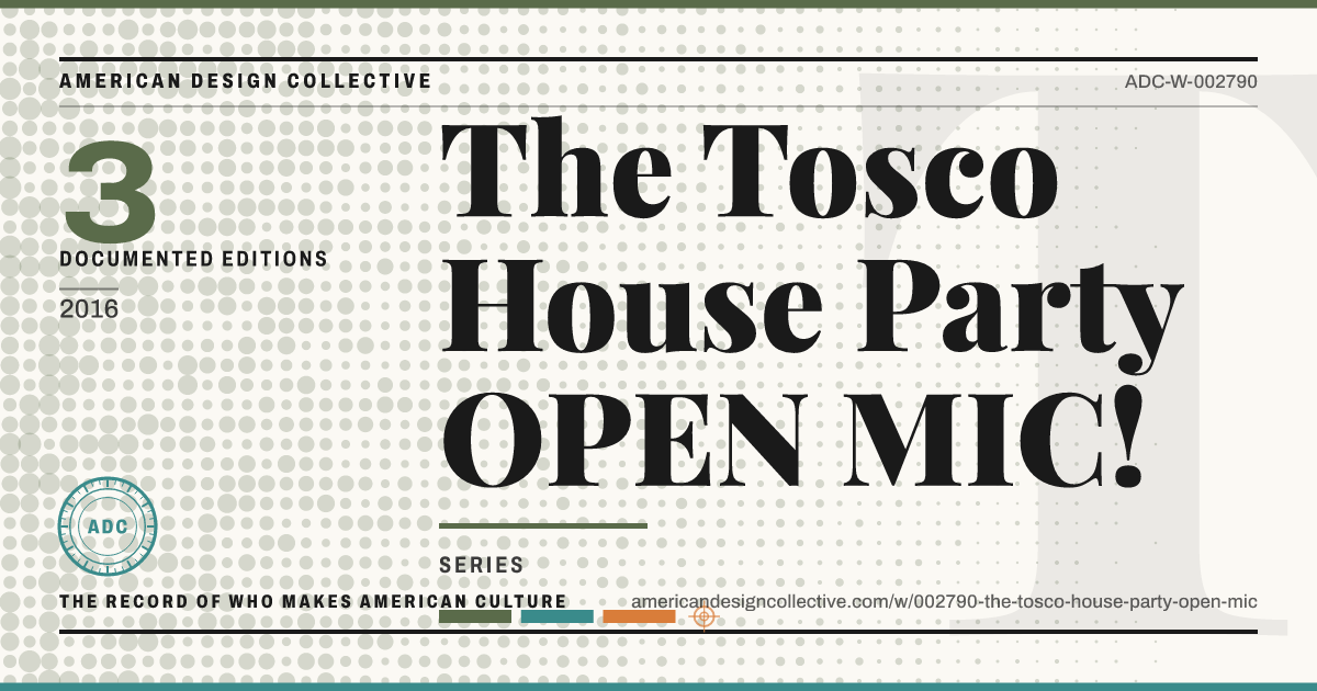 Registry card for The Tosco House Party OPEN MIC!: the ADC seal, The Tosco House Party OPEN MIC!, and how much is on record.