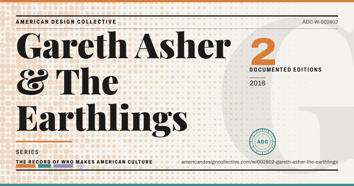 Registry card for Gareth Asher & The Earthlings: the ADC seal, Gareth Asher & The Earthlings, and how much is on record.