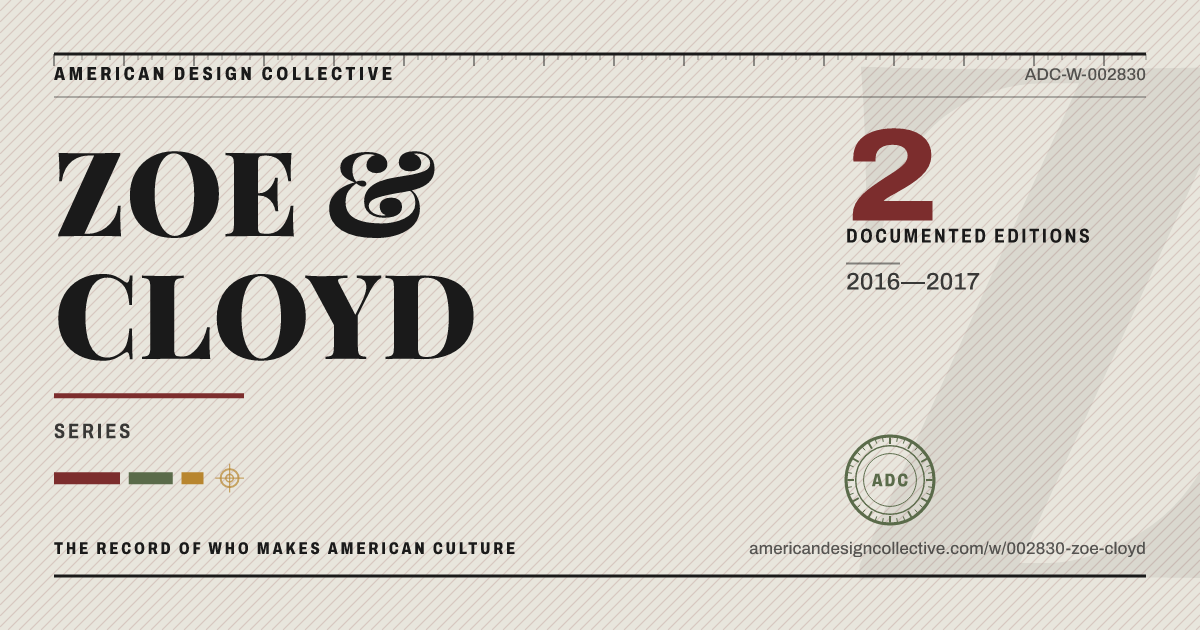 Registry card for ZOE & CLOYD: the ADC seal, ZOE & CLOYD, and how much is on record.