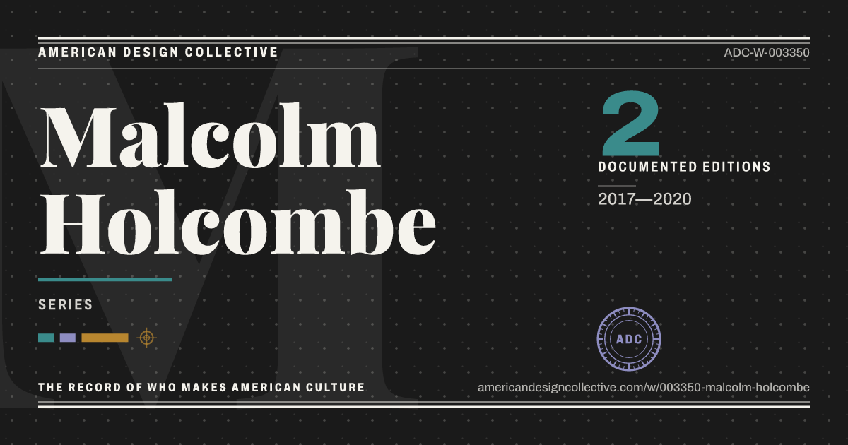 Registry card for Malcolm Holcombe: the ADC seal, Malcolm Holcombe, and how much is on record.