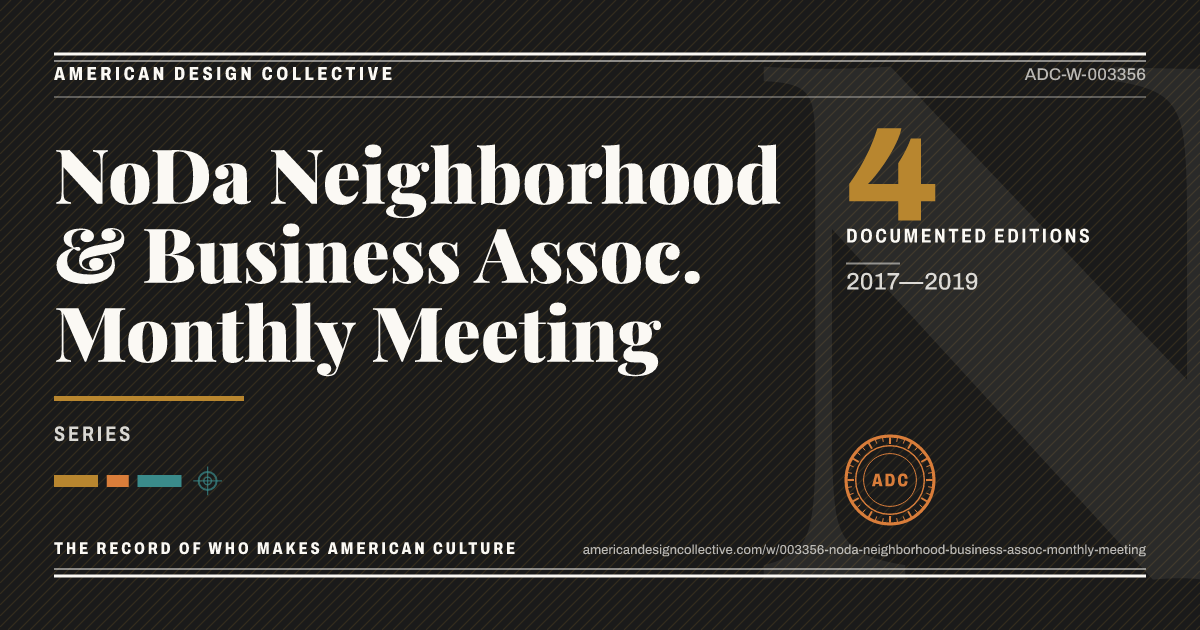 Registry card for NoDa Neighborhood & Business Assoc. Monthly Meeting: the ADC seal, NoDa Neighborhood & Business Assoc. Monthly Meeting, and how much is on record.