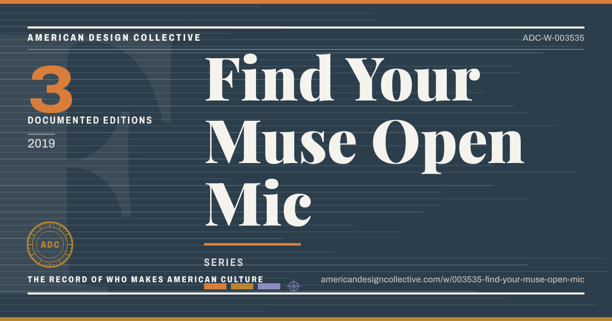 Registry card for Find Your Muse Open Mic: the ADC seal, Find Your Muse Open Mic, and how much is on record.