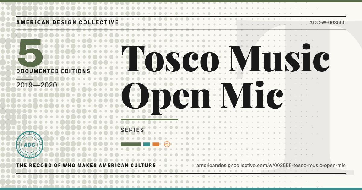 Registry card for Tosco Music Open Mic: the ADC seal, Tosco Music Open Mic, and how much is on record.