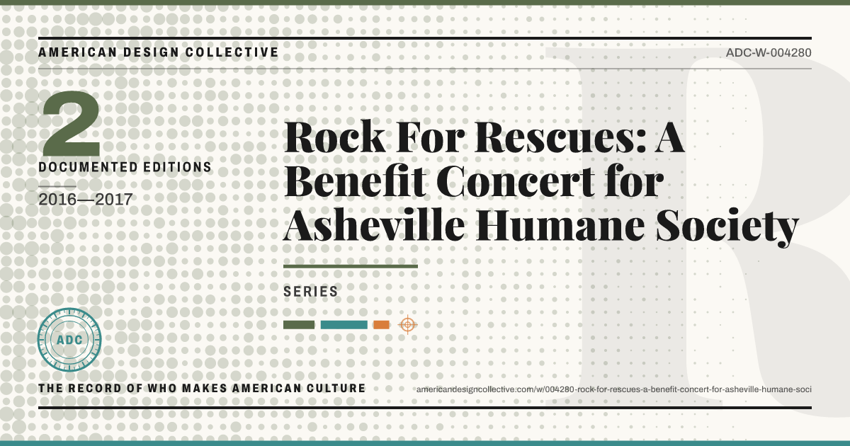 Registry card for Rock For Rescues: A Benefit Concert for Asheville Humane Society: the ADC seal, Rock For Rescues: A Benefit Concert for Asheville Humane Society, and how much is on record.