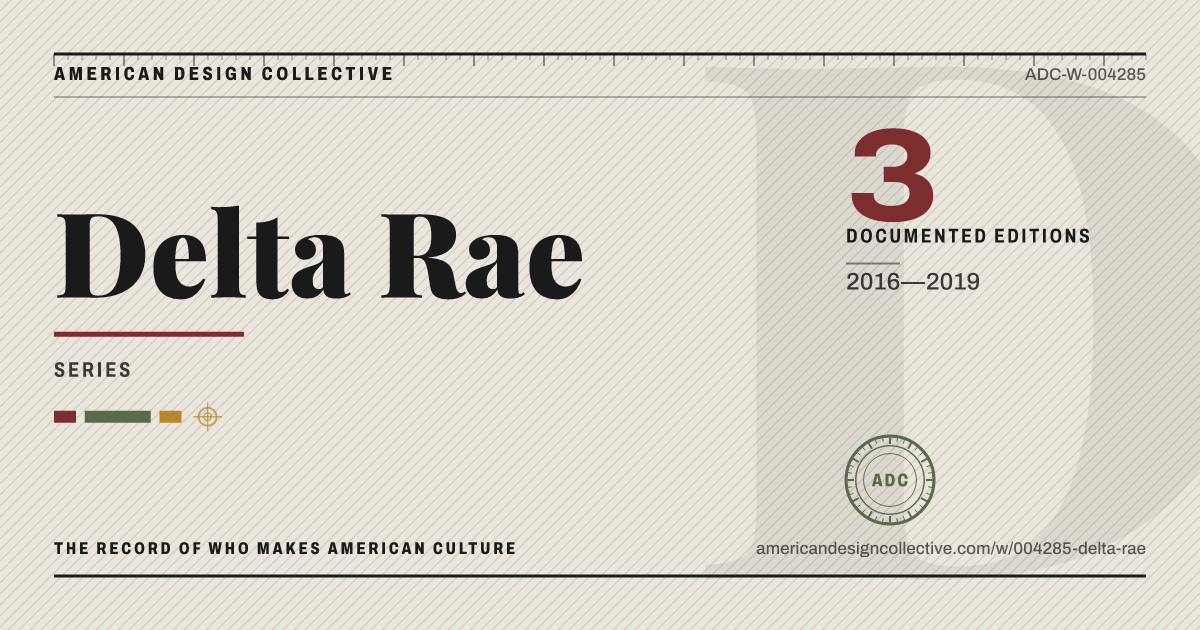 Registry card for Delta Rae: the ADC seal, Delta Rae, and how much is on record.