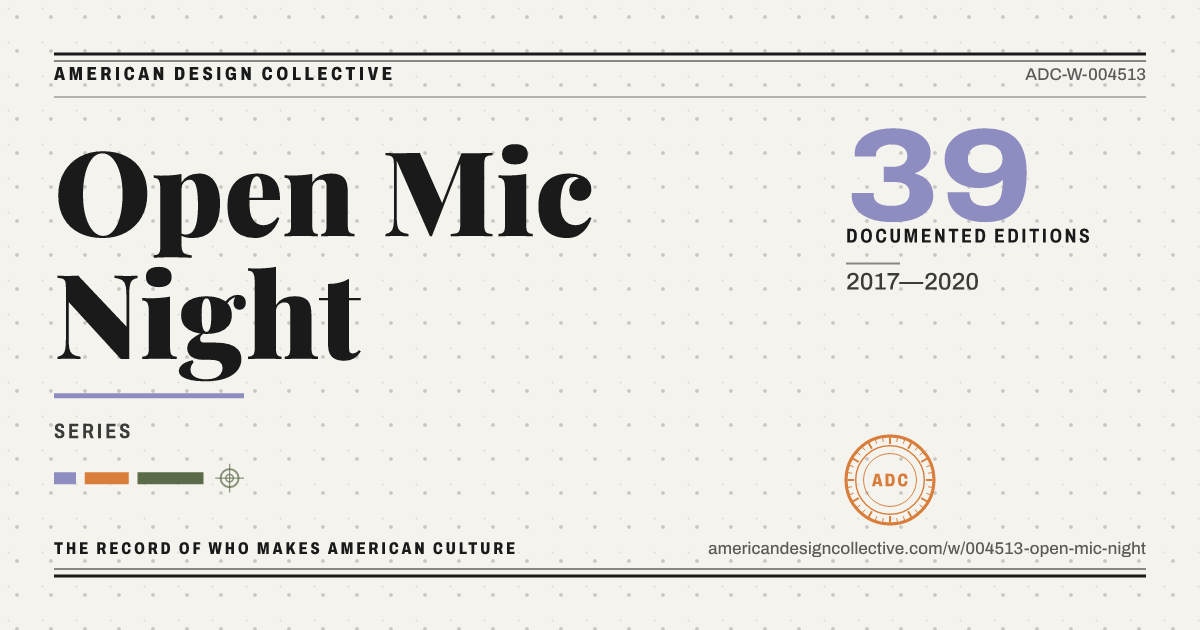 Registry card for Open Mic Night: the ADC seal, Open Mic Night, and how much is on record.