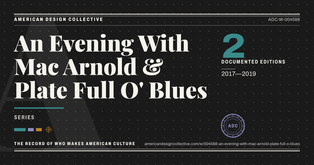 Registry card for An Evening With Mac Arnold & Plate Full O' Blues: the ADC seal, An Evening With Mac Arnold & Plate Full O' Blues, and how much is on record.