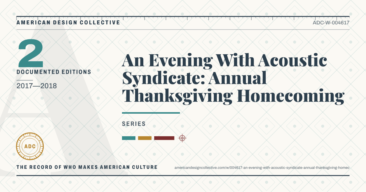 Registry card for An Evening With Acoustic Syndicate: Annual Thanksgiving Homecoming: the ADC seal, An Evening With Acoustic Syndicate: Annual Thanksgiving Homecoming, and how much is on record.