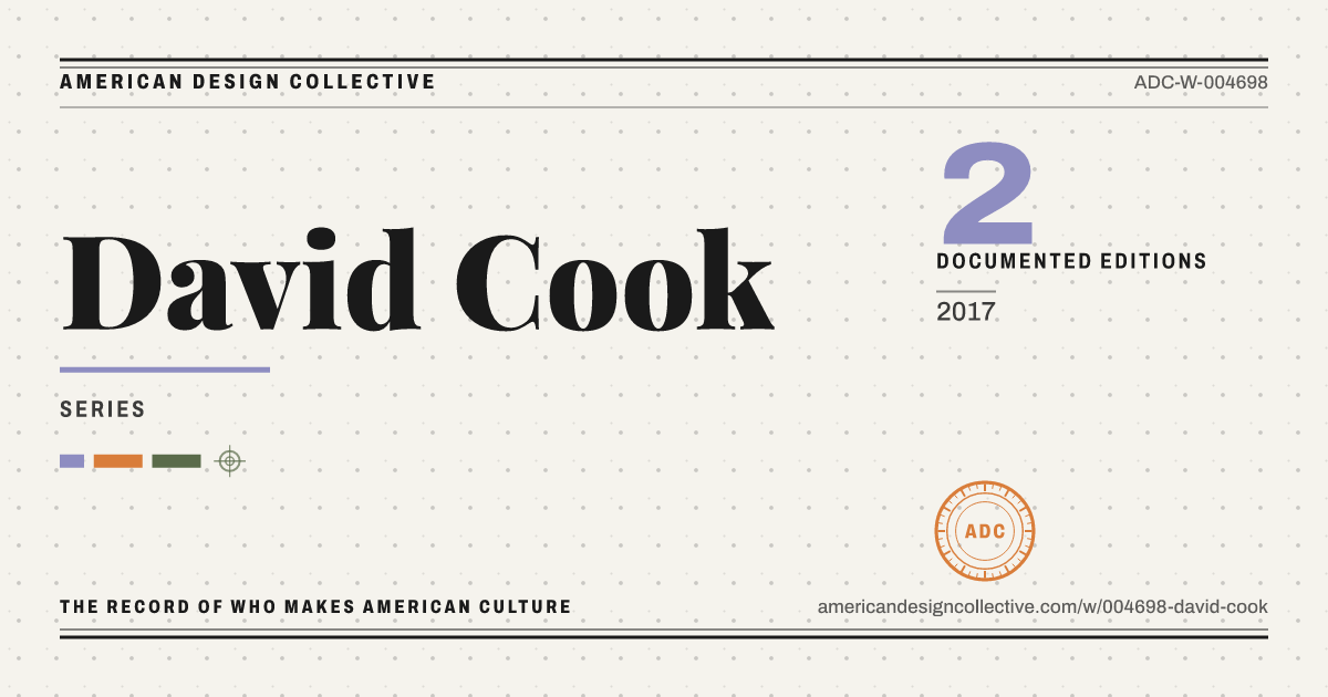 Registry card for David Cook: the ADC seal, David Cook, and how much is on record.