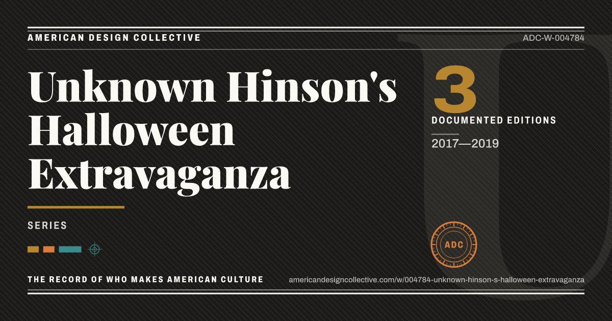 Registry card for Unknown Hinson's Halloween Extravaganza: the ADC seal, Unknown Hinson's Halloween Extravaganza, and how much is on record.