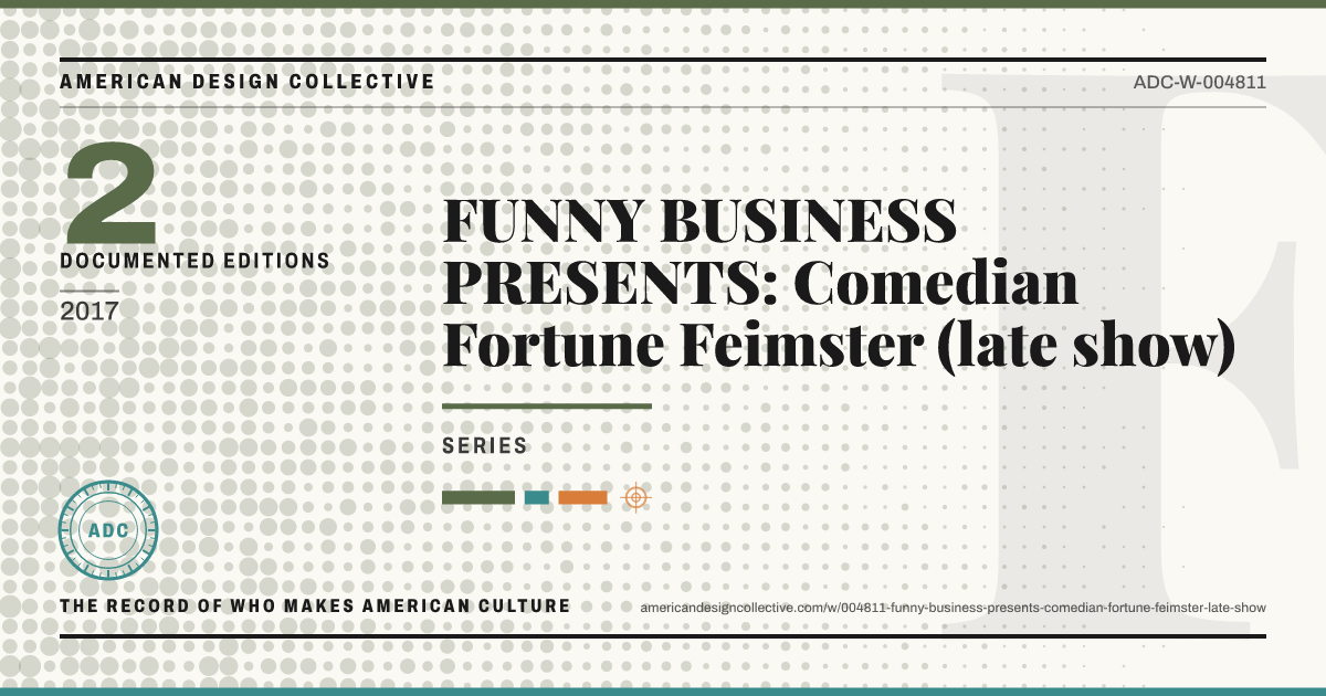 Registry card for FUNNY BUSINESS PRESENTS: Comedian Fortune Feimster (late show): the ADC seal, FUNNY BUSINESS PRESENTS: Comedian Fortune Feimster (late show), and how much is on record.