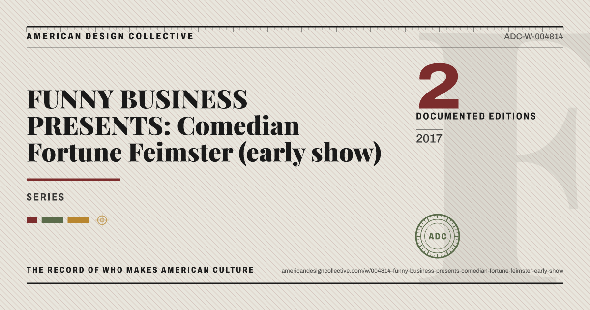 Registry card for FUNNY BUSINESS PRESENTS: Comedian Fortune Feimster (early show): the ADC seal, FUNNY BUSINESS PRESENTS: Comedian Fortune Feimster (early show), and how much is on record.