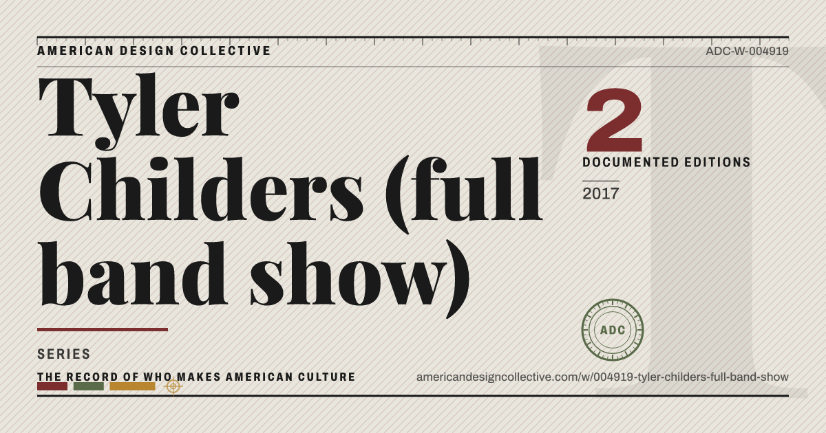 Registry card for Tyler Childers (full band show): the ADC seal, Tyler Childers (full band show), and how much is on record.