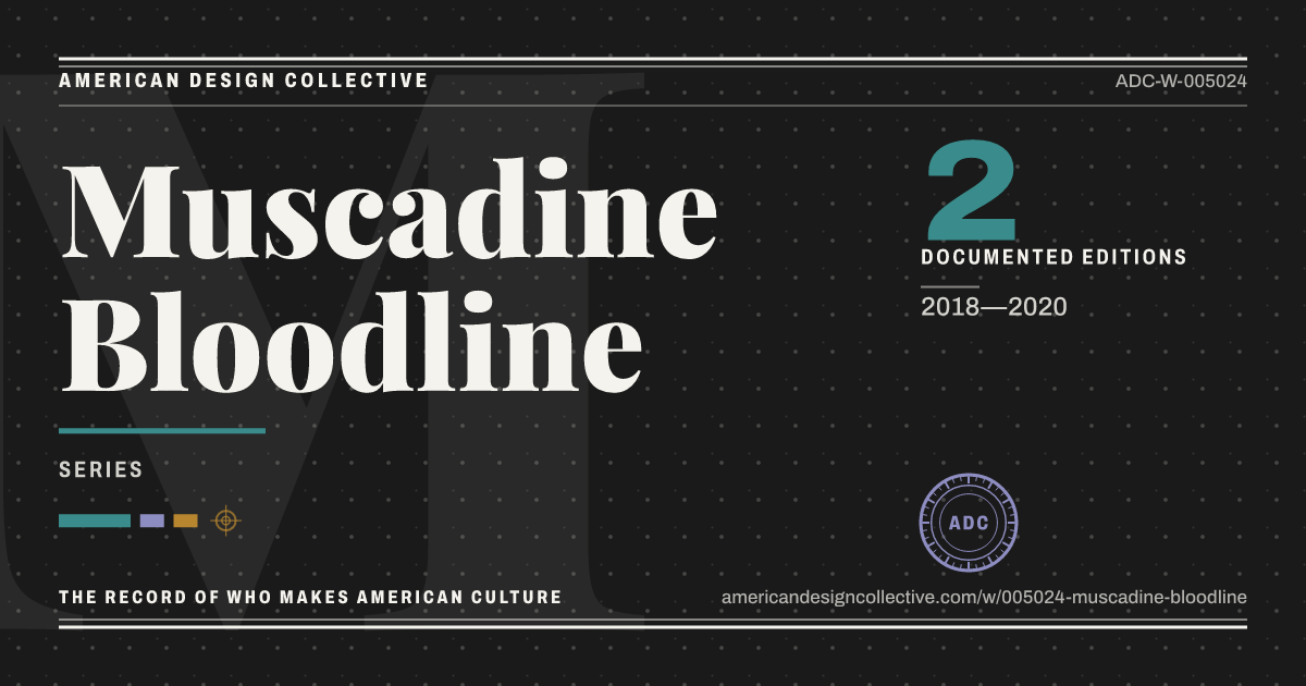 Registry card for Muscadine Bloodline: the ADC seal, Muscadine Bloodline, and how much is on record.