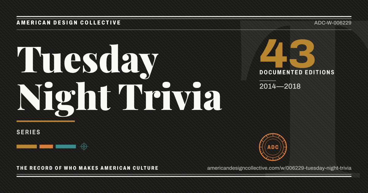 Registry card for Tuesday Night Trivia: the ADC seal, Tuesday Night Trivia, and how much is on record.