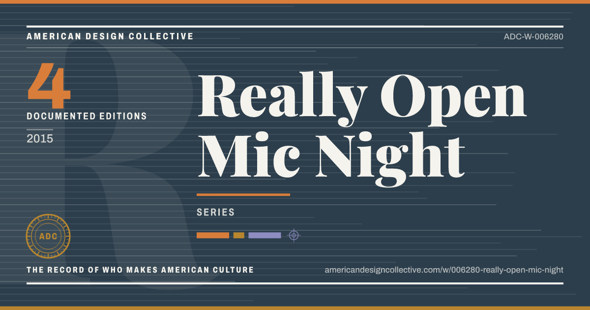 Registry card for Really Open Mic Night: the ADC seal, Really Open Mic Night, and how much is on record.