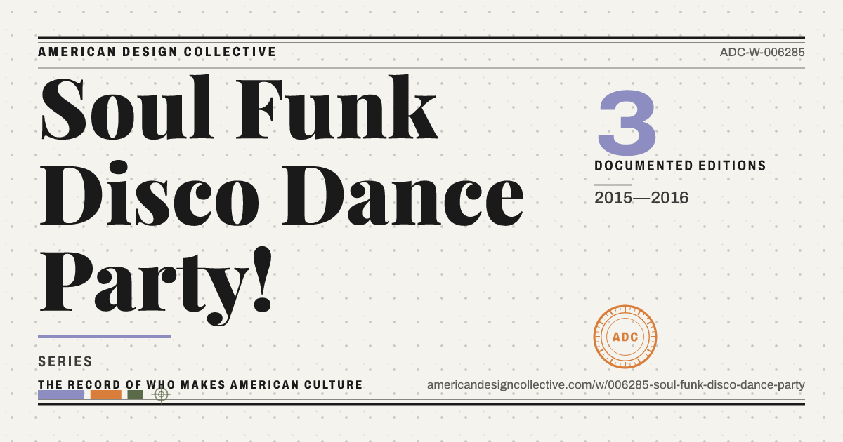 Registry card for Soul Funk Disco Dance Party!: the ADC seal, Soul Funk Disco Dance Party!, and how much is on record.