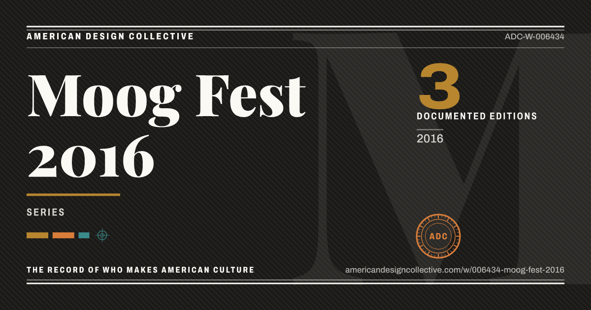 Registry card for Moog Fest 2016: the ADC seal, Moog Fest 2016, and how much is on record.