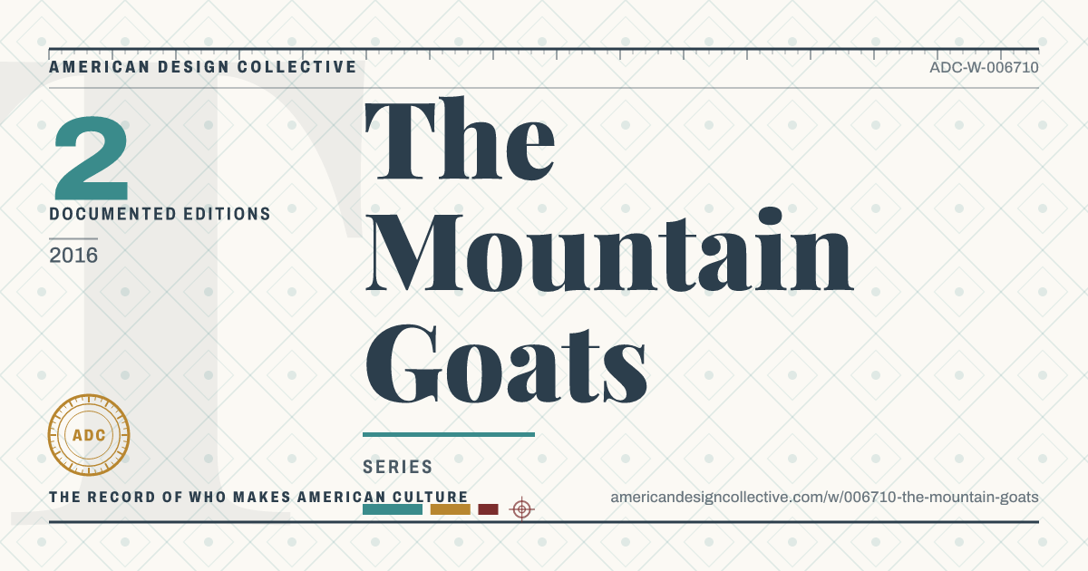 Registry card for The Mountain Goats: the ADC seal, The Mountain Goats, and how much is on record.
