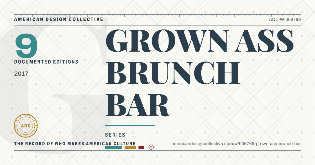 Registry card for GROWN ASS BRUNCH BAR: the ADC seal, GROWN ASS BRUNCH BAR, and how much is on record.
