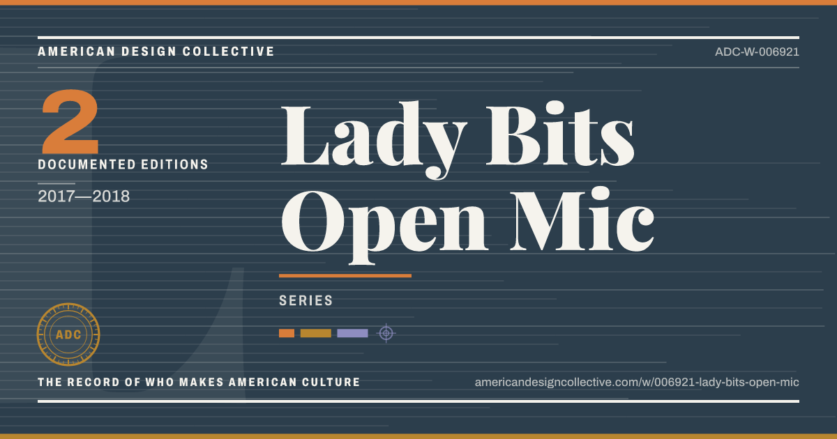 Registry card for Lady Bits Open Mic: the ADC seal, Lady Bits Open Mic, and how much is on record.