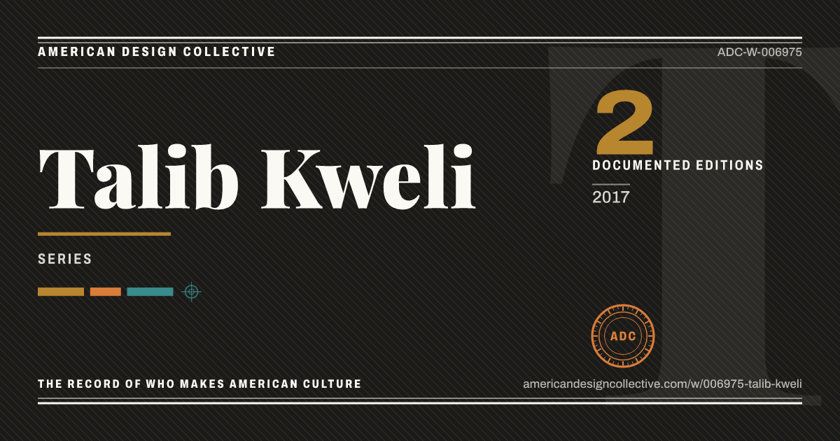 Registry card for Talib Kweli: the ADC seal, Talib Kweli, and how much is on record.
