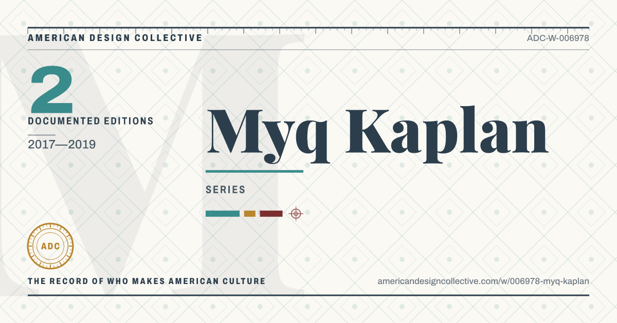 Registry card for Myq Kaplan: the ADC seal, Myq Kaplan, and how much is on record.