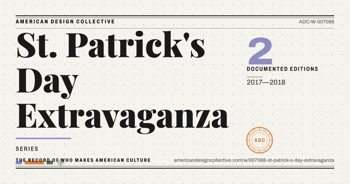 Registry card for St. Patrick's Day Extravaganza: the ADC seal, St. Patrick's Day Extravaganza, and how much is on record.