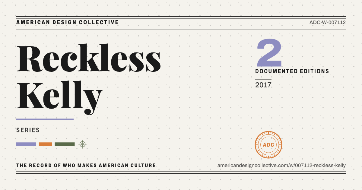 Registry card for Reckless Kelly: the ADC seal, Reckless Kelly, and how much is on record.