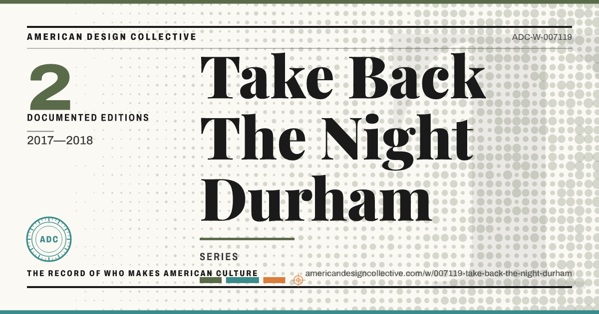 Registry card for Take Back The Night Durham: the ADC seal, Take Back The Night Durham, and how much is on record.