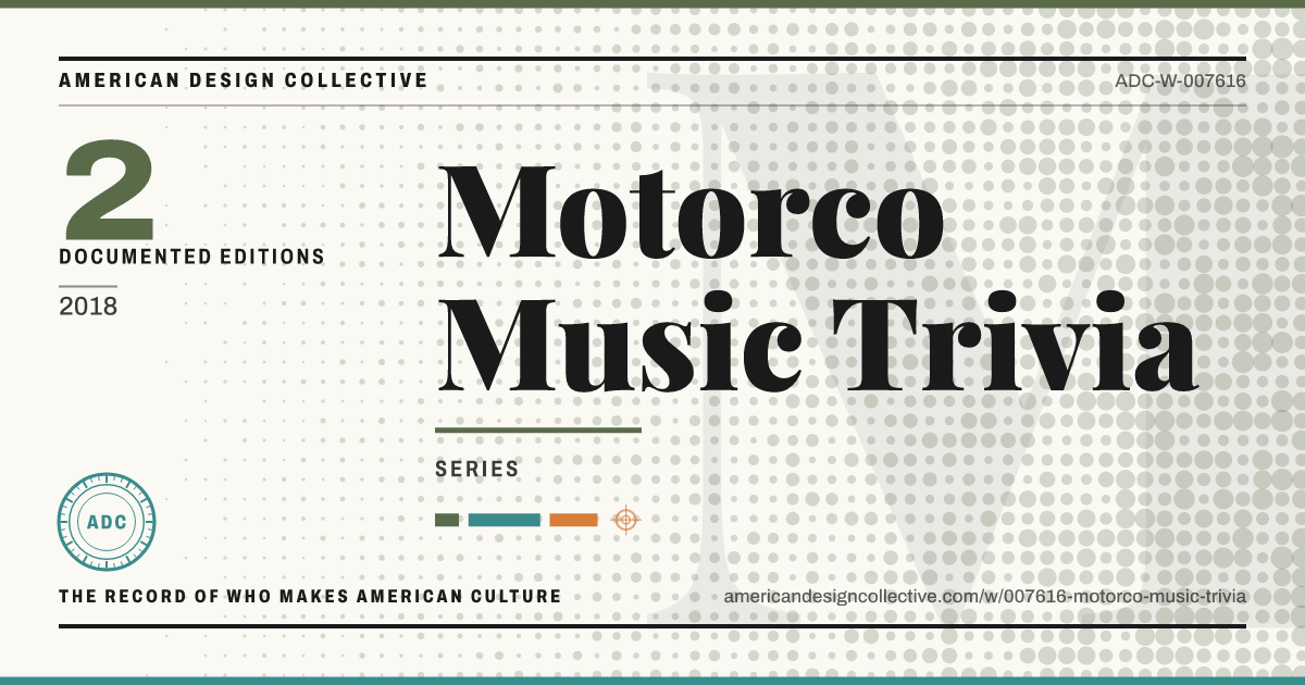 Registry card for Motorco Music Trivia: the ADC seal, Motorco Music Trivia, and how much is on record.