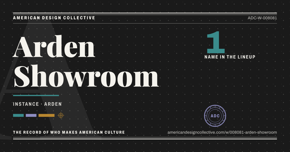 Registry card for Arden Showroom: the ADC seal, Arden Showroom, and how much is on record.
